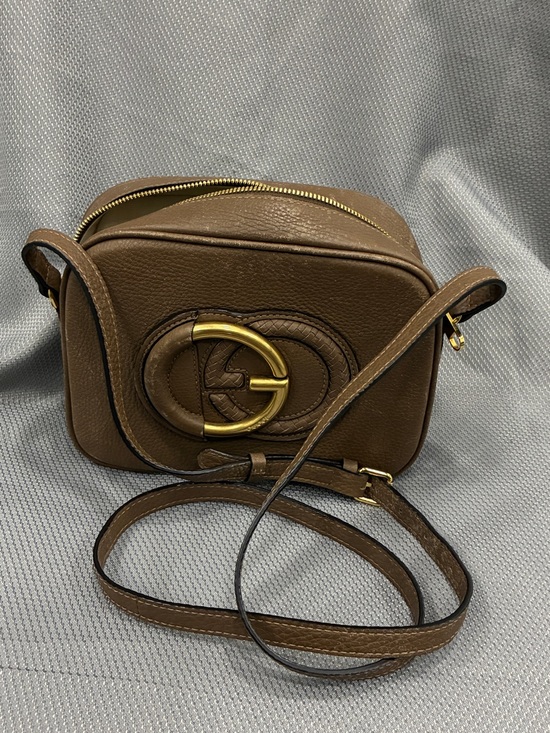 Gucci Handbags - Authentic Gucci Arli Small Brown Leather Crossbody Camera Bag Gold GG-preowned